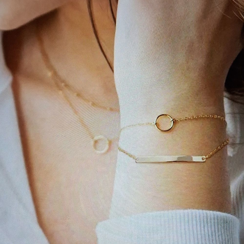 Bracelets 14k Gold Plated Dainty Circle‎ & Bar Fade Resistant, Hypoallergenic.